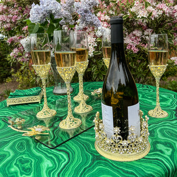 Champagne Flutes Set of 2 Emerald Green and Gold Wedding 