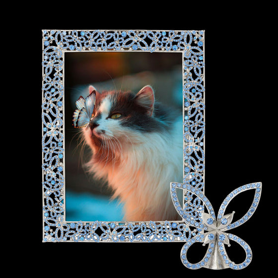 Silver Papillon with Lt Sapphire Crystals 5" x 7" Frame